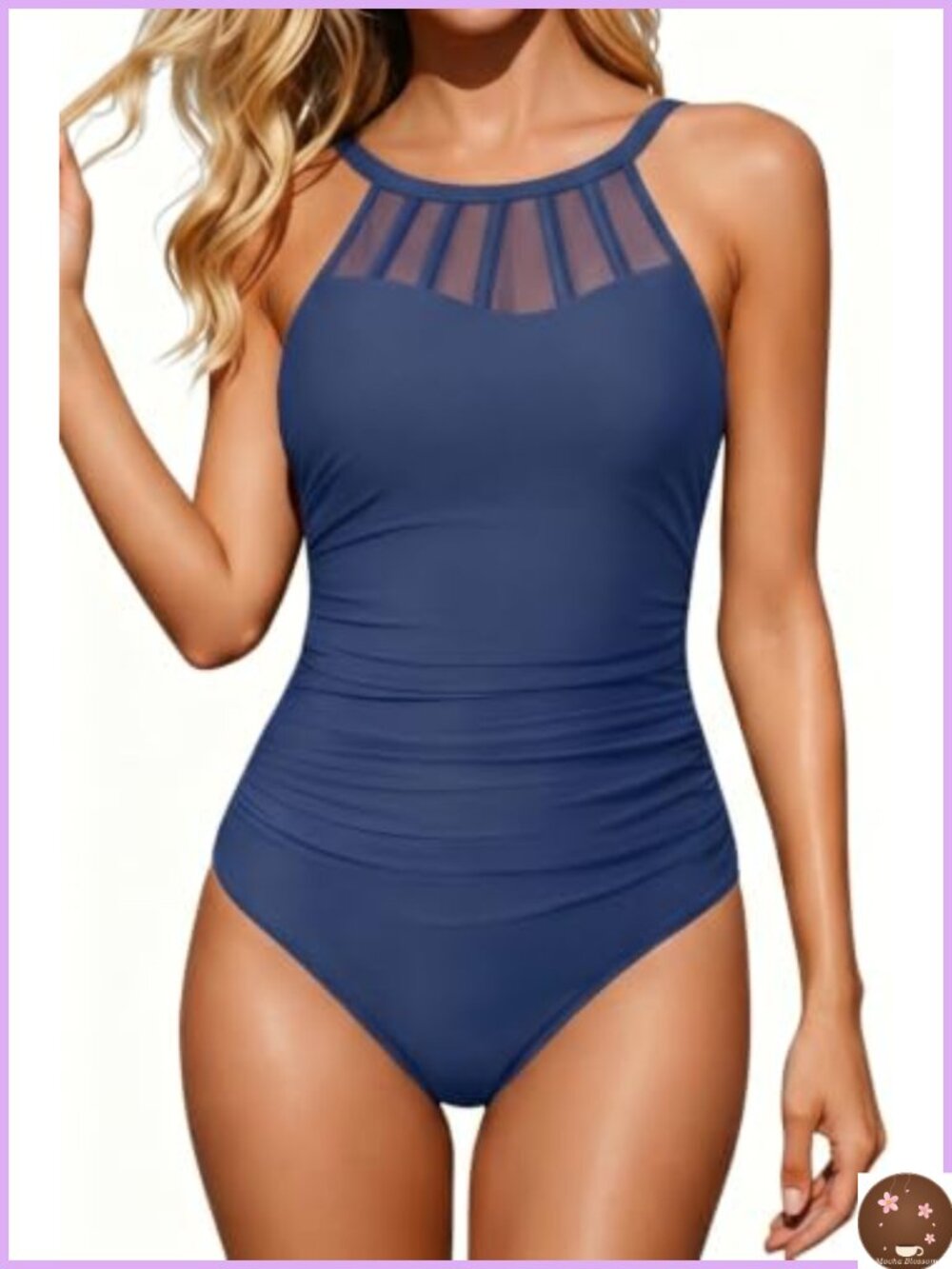 Tummy Control High Neck One Piece Swimsuit Ruched Modest Bathing Suit